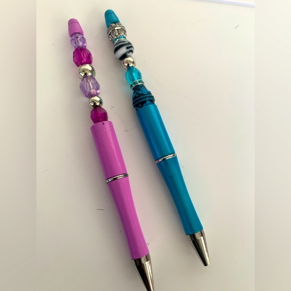 Hand crafted Beaded Pen, black ink with extra refillable ink. Set of 2 pens